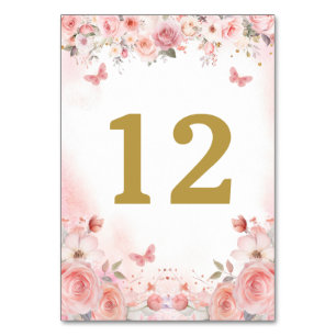 Numéro De Table Papillon floral rose rose pâle Quinceañera