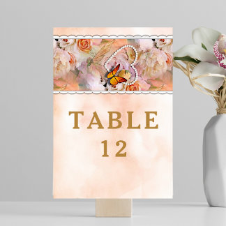Numéro De Table Papillon Perle Cœur Floral Sérénité Rose Mariage