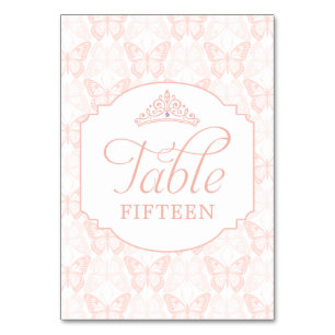Numéro De Table Papillon rose vif Tiara Sweet 15