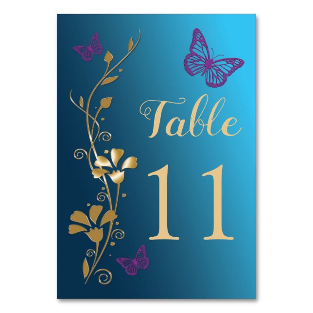 Numéro De Table Papillons floraux violets turquoises d'or Numéro d (Par défaut)