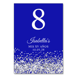 Numéro De Table Parties scintillant d'argent et Royal Blue Mis XV 