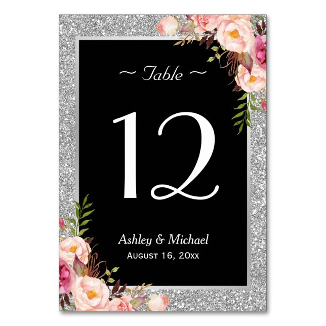 Numéro De Table Parties scintillant d'argent étincelle Mariage Flo (Par défaut)