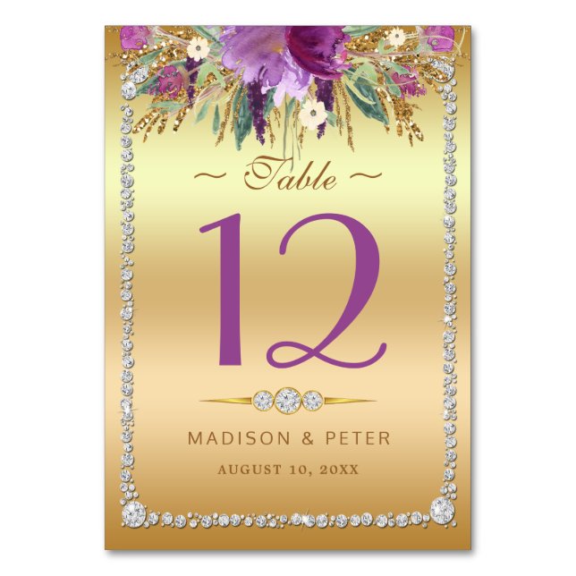 Numéro De Table Parties scintillant diamant Aquarelle Fleurs or (Par défaut)