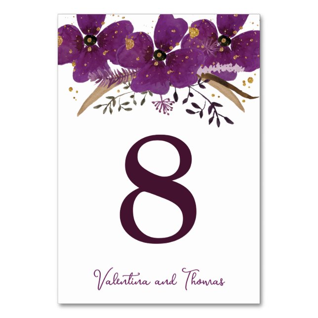 Numéro De Table Parties scintillant d'or et Fleurs violettes Numér (Par défaut)