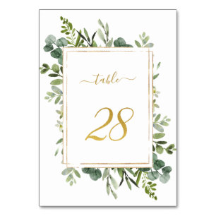 Numéro De Table Parties scintillant d'or Mariage vert botanique nu