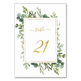 Numéro De Table Parties scintillant d'or Mariage vert botanique nu