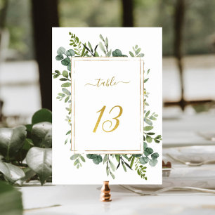 Numéro De Table Parties scintillant d'or Mariage vert botanique nu