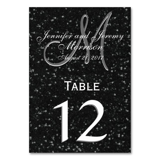 Numéro De Table Parties scintillant Look Monogramme noir et blanc  (Par défaut)