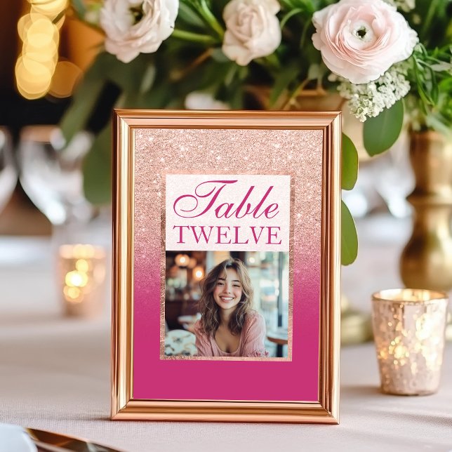 Numéro De Table Parties scintillant or rose et Ombre rose doux 16 (Rose Gold Glitter and Pink Ombre Sweet 16 Table Number)