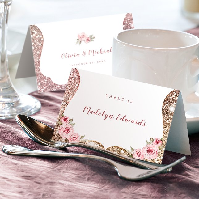 Numéro De Table Parties scintillant rose en or étincelante florale (Sparkle rose gold glitter floral Place Card)