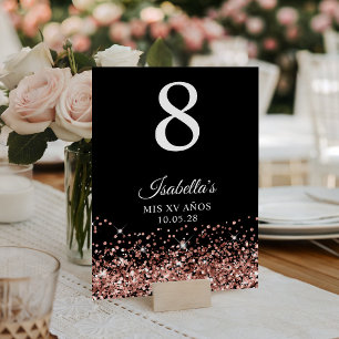 Numéro De Table Parties scintillant rose or noir Mis XV Anos