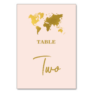 Numéro De Table Passeport Mariage Destination Monde Rose Pâle Doré