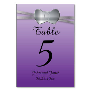 Numéro De Table Passion Purple et Argent Mariage Coeurs d'amour