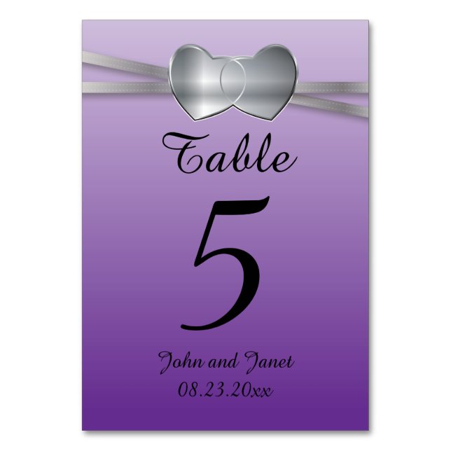 Numéro De Table Passion Purple et Argent Mariage Coeurs d'amour (Par défaut)
