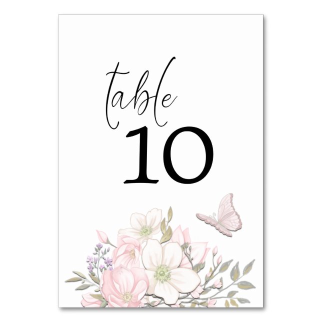 Numéro De Table Pastel Magnolias Papillon Élégant Mariage Script (Par défaut)