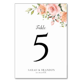 Numéro De Table Pastel Pink Blush Rose Floral Botanique