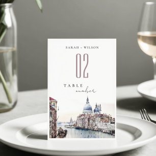 Numéro De Table Pastel Venice Italie Canaux Aquarelle Mariage