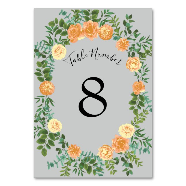 Numéro De Table Peach Grey Mariage Spring Floral (Dos)