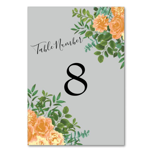 Numéro De Table Peach Grey Mariage Spring Floral (Dos)