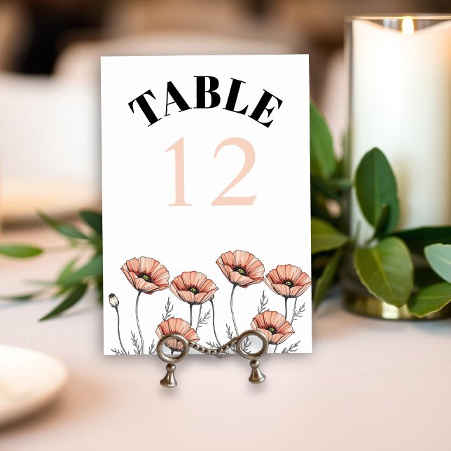Numéro De Table Peach rose poppies fleur sauvage mariage (Créateur téléchargé)