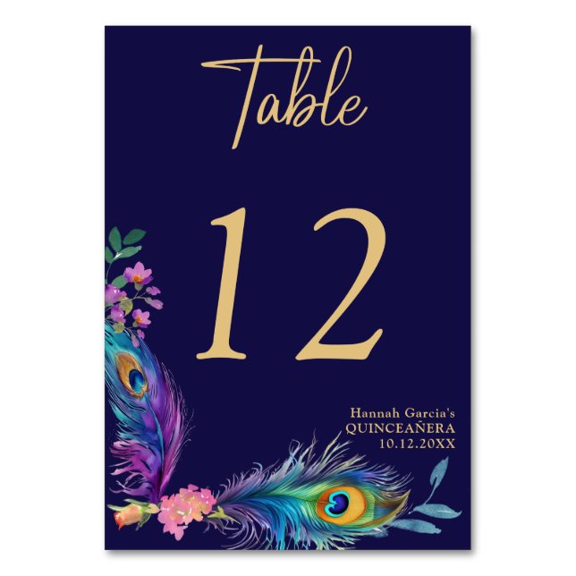 Numéro De Table Peacock Feathers & Fleurs Quinceañera (Par défaut)