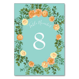 Numéro De Table Pêche Aqua Turquoise Mariage Roses Floral