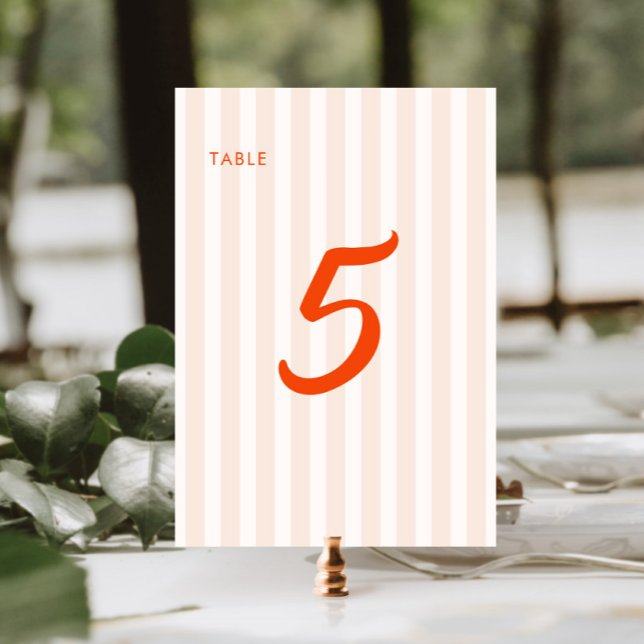Numéro De Table Pêche et Tangerine Mariage rétro rayé (Créateur téléchargé)