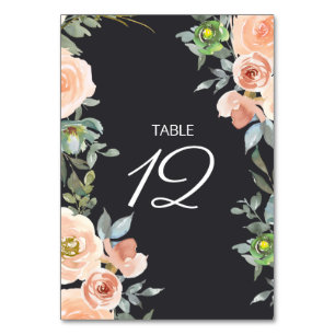 Numéro De Table Pêche Green Navy Pastel Floral Mariage