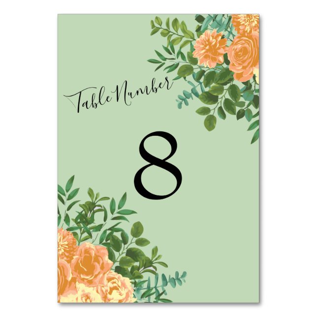 Numéro De Table Pêche Mariage vert Printemps Pastel Floral (Dos)