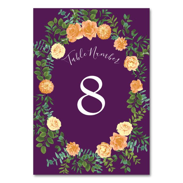 Numéro De Table Pêche & Plum Purple Peony & Rose Floral Mariage (Dos)