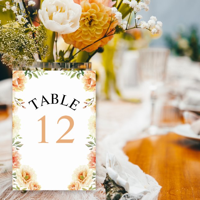 Numéro De Table Pêcher fleurs d'aquarelle et mariage feuille (Créateur téléchargé)