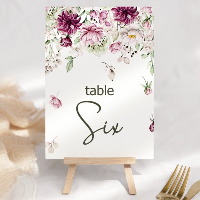 Numéro De Table Peonies Bourgogne rose Mariage Floral Numéro de ta (Créateur téléchargé)