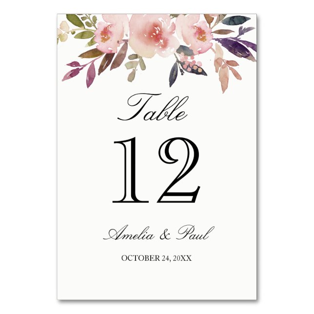 Numéro De Table Peonies rose Aquarelle Mariage Numéro de tableau C (Par défaut)