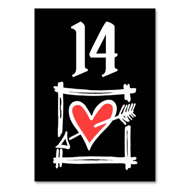 Numéro De Table Personnalisé Mariage Amour Coeur Noir & Rouge Numé (Par défaut)