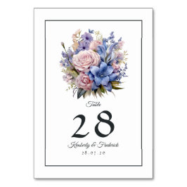 Numéro De Table Pétal rose, Cornflower bleu et mauve violet Mariag