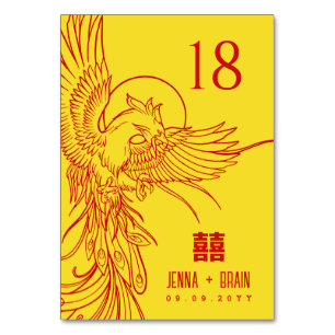 Numéro De Table Phoenix Thème Double Bonheur Rouge sur or