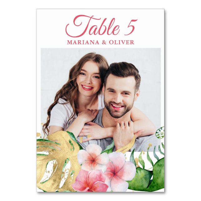 Numéro De Table Photo Fleurs Tropicales Palms Mariage Floral Or (Par défaut)