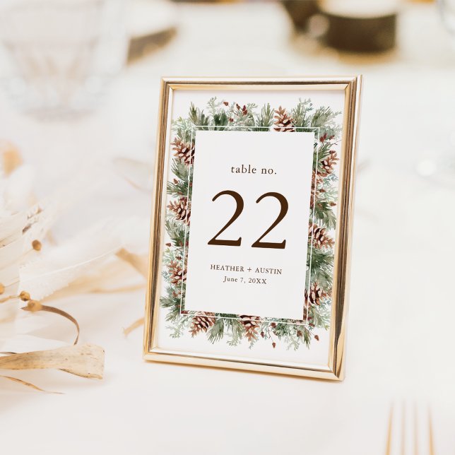 Numéro De Table Pin Élégant (Elegant White Watercolor Evergreen Pinecone Table Number by Painted Paperie
)