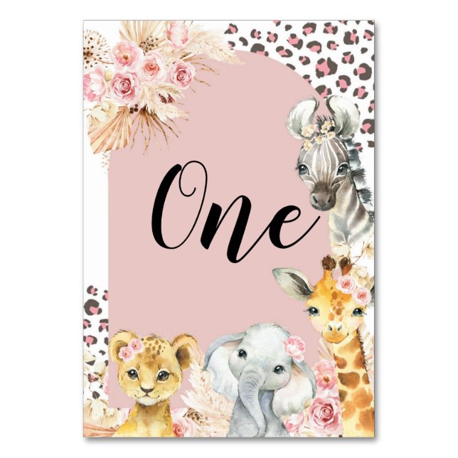 Numéro De Table Pink Boho Safari Party Animaux Fille Numéro de tab (Par défaut)