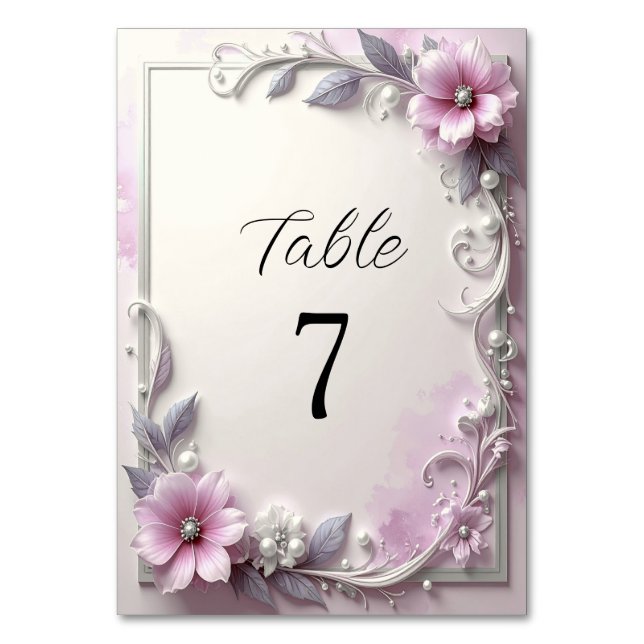 Numéro De Table Pink Floral Frame Table Number (Par défaut)