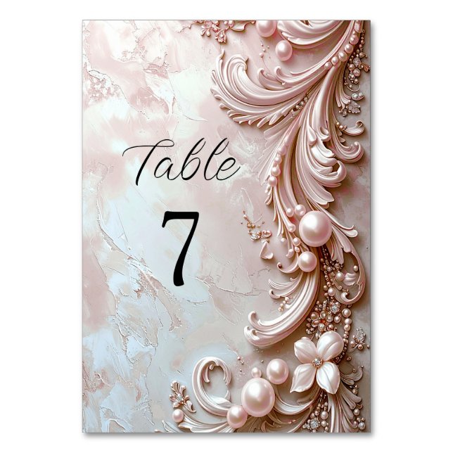 Numéro De Table Pink Ornate Pearl and Floral Table Number (Par défaut)