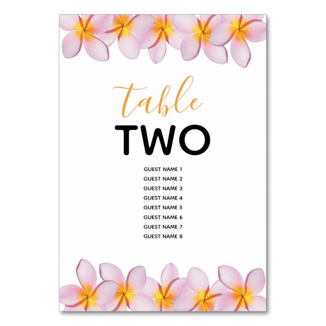 Numéro De Table Pink Plumeria Frangipani Mariages (Dos)