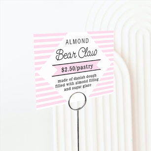 Numéro De Table Pink Stripes Bakery Food Label Card