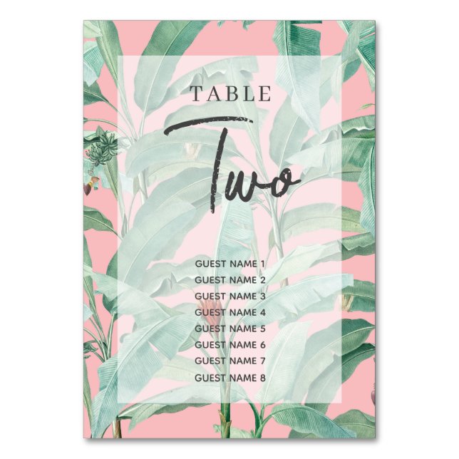 Numéro De Table Pink Tropical Banana Palm Feuille Mariage (Par défaut)
