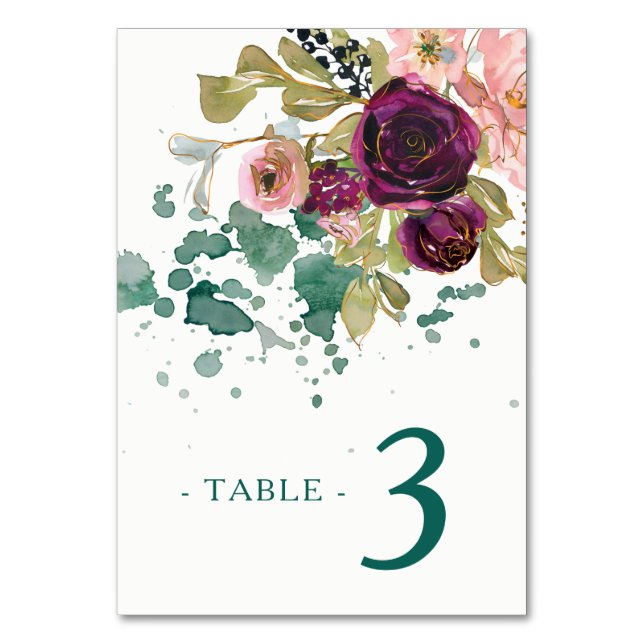 Numéro De Table Pink Turquoise Bourgogne Floral Mariage (Par défaut)