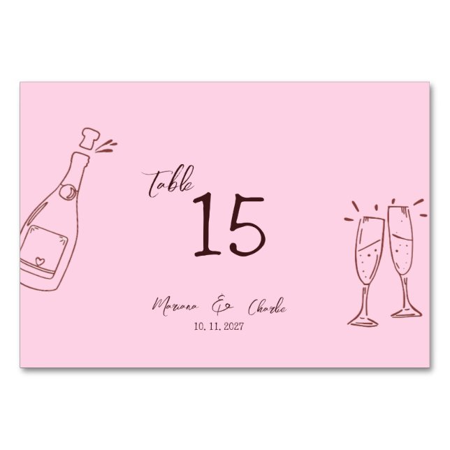 Numéro De Table Pink Whimsical Hand Written Scribble Wedding (Devant)