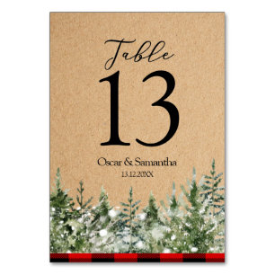 Numéro De Table Pins d'aquarelle Kraft et buffle rouge Plaid
