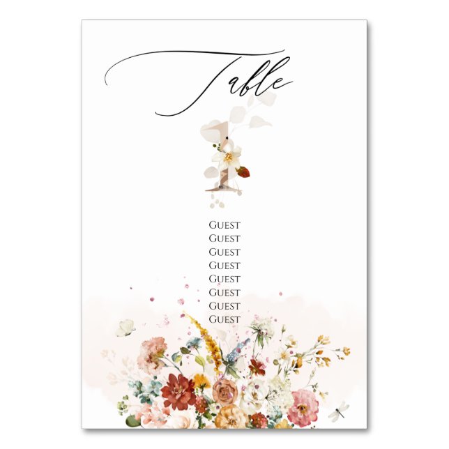 Numéro De Table PixDezines Aquarelle Automne Fleurs de Jardin (Par défaut)