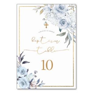 Numéro De Table PixDezines Dusty Blue Watercolor Flowers Baptême