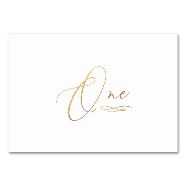 Numéro De Table PixDezines Faux Gold Calligraphie romantique One 1 (Devant)